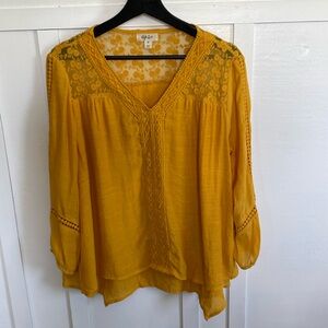 Style & Co Oversized Boho Crocheted Embroidered Balloon Sleeves V Neck Blouse XS